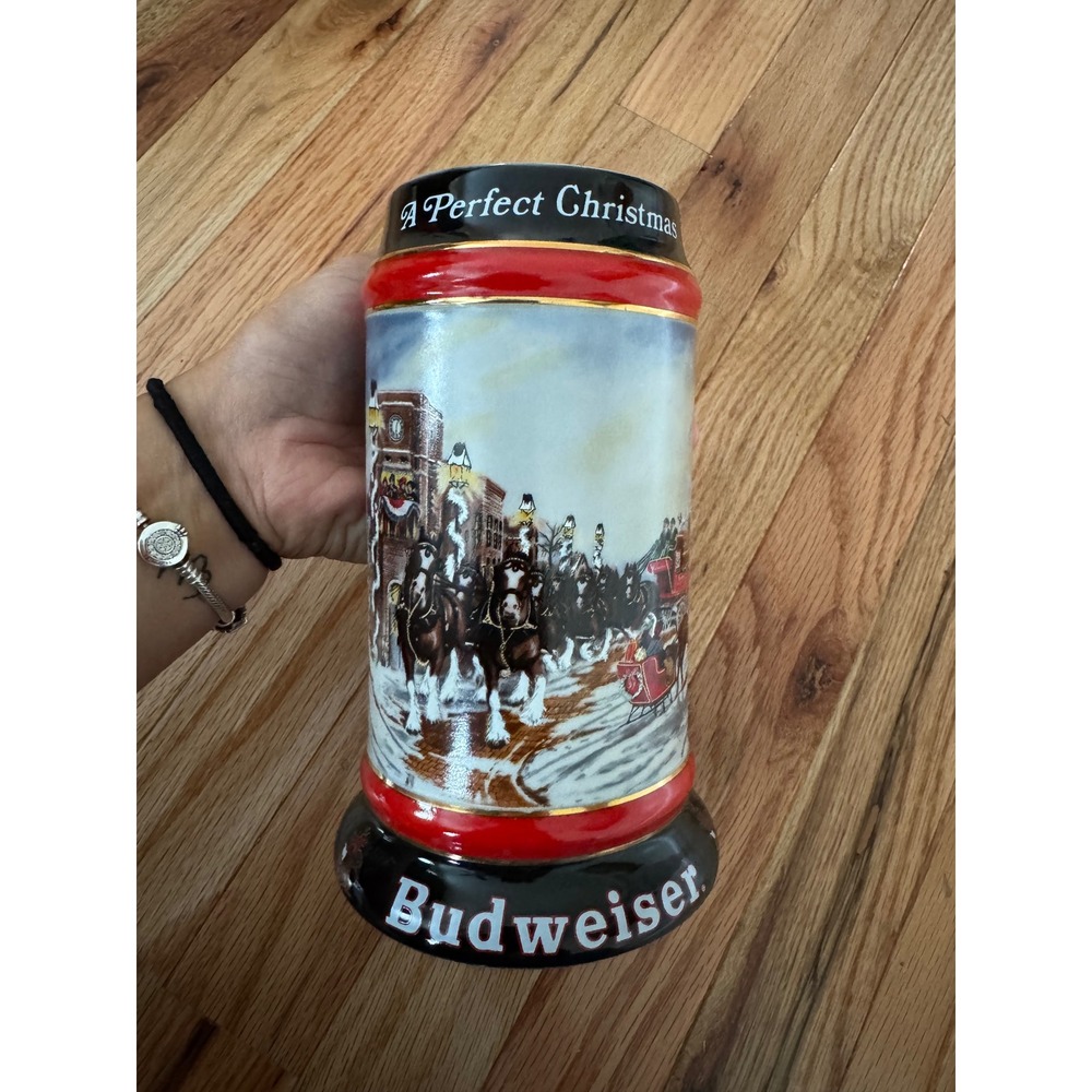 Budweiser 1992 Holiday Beer Stein A Perfect Christmas Clydesdales Ceramarte
